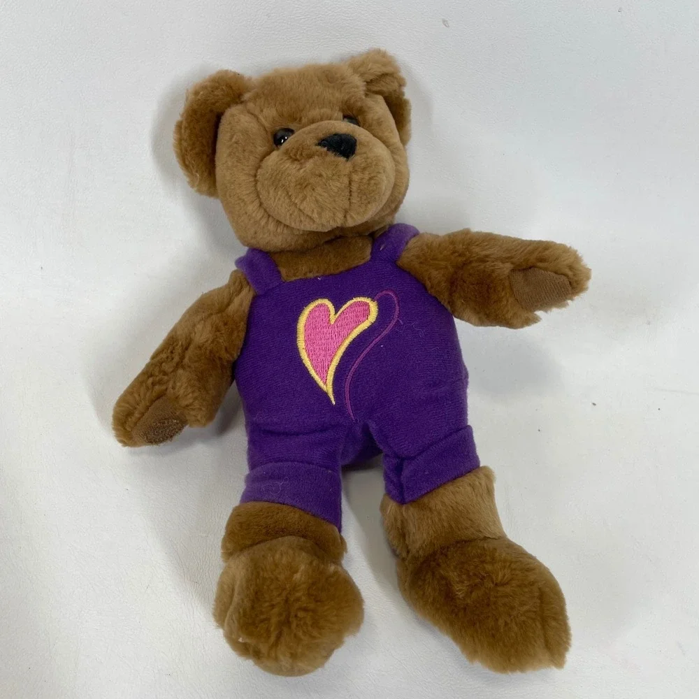 Hallmark Vintage Magnetic Kissing Teddy Bears Set Pink Purple Heart Outfits 90s